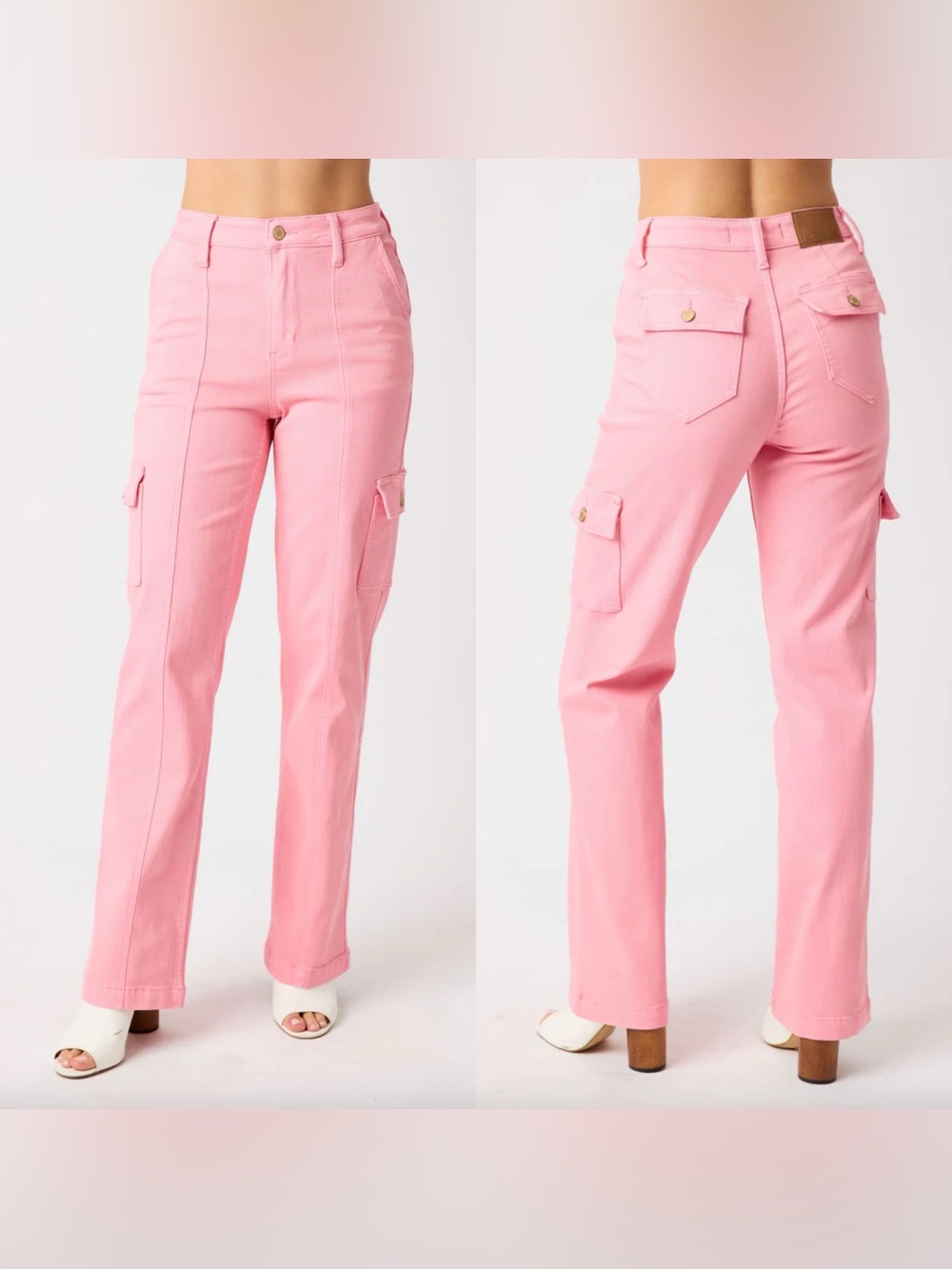 NWT Judy Blue Pink Cargo Straight Leg Jeans High Waist